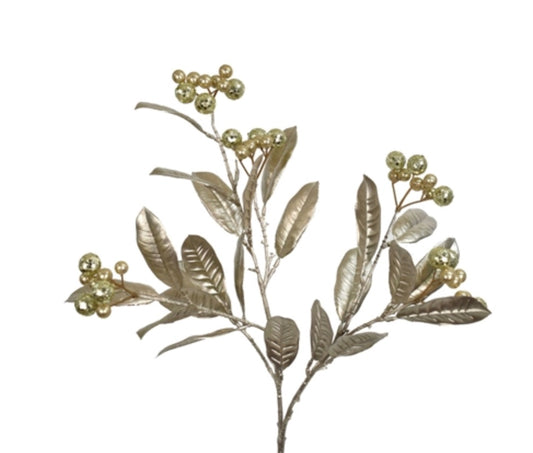 31” Osmanthus Leaves/Berries Pick in Champagne | QS
