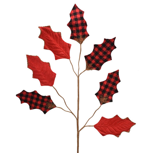 31.75" Flannel Plaid Holly Leaf Spray | TA