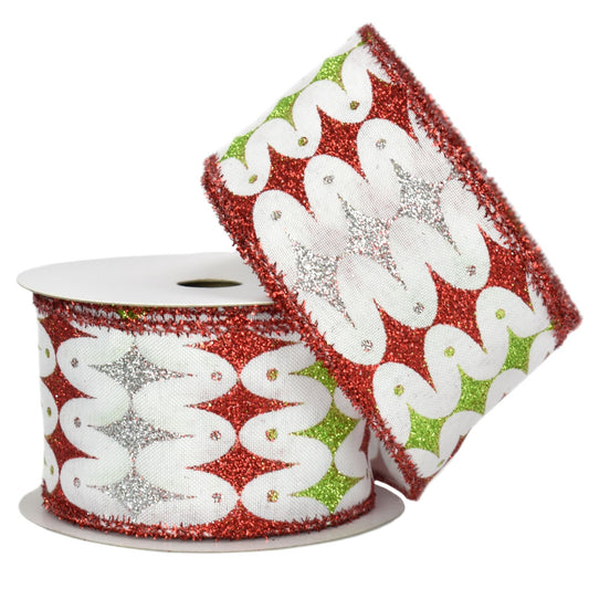 White with Lime/Red/Silver Stars and Dots Ribbon 2.5" x 10yd | YT