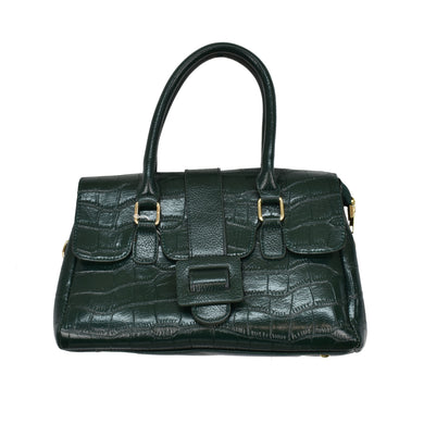 Lily Collins Faux Leather Hand Bag in Hunter Green