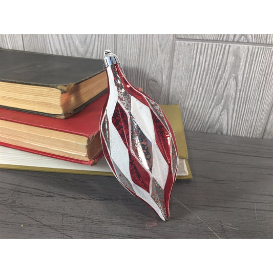 6" Harlequin Mercury Finial Ornament in Red/Silver/White | XJB