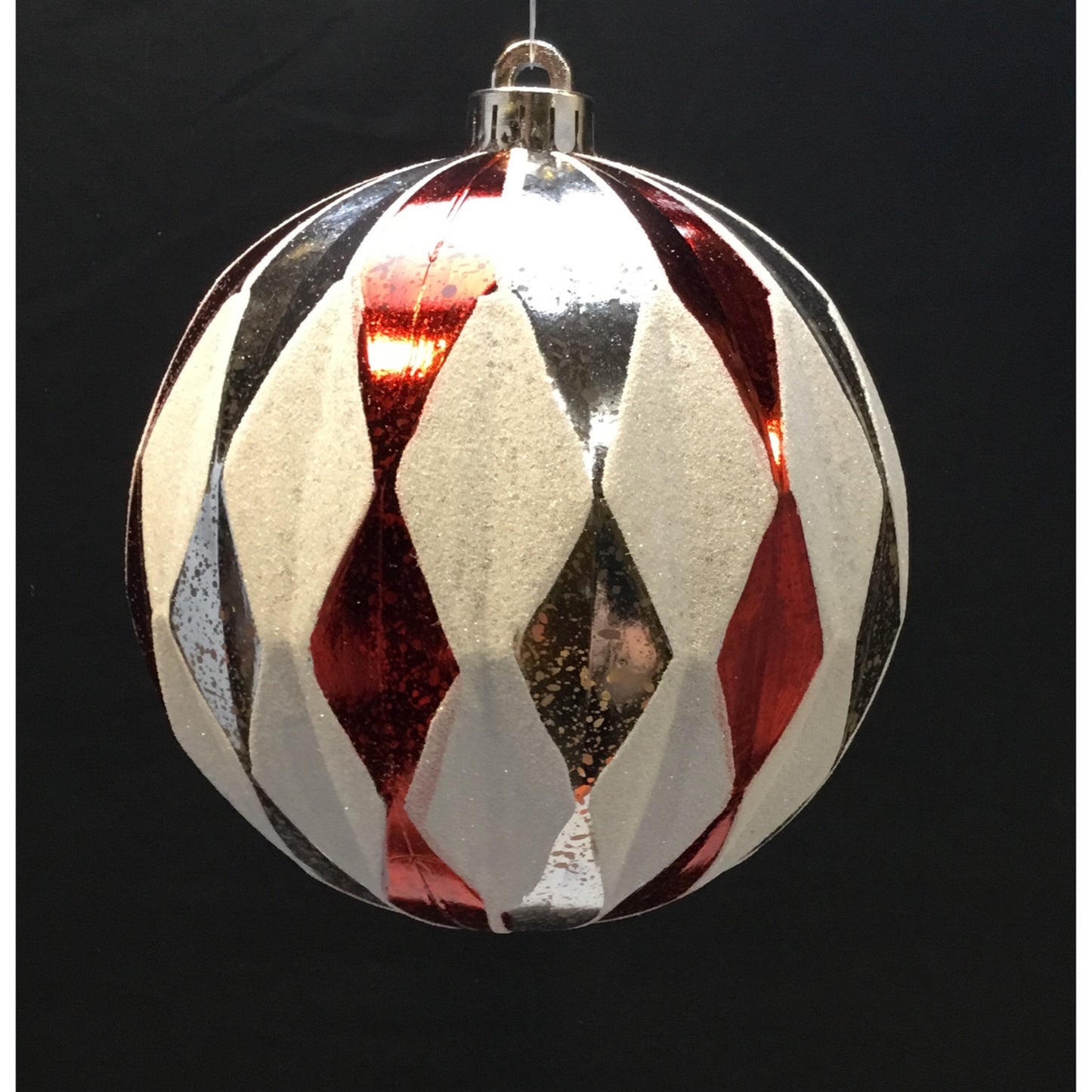 6" Harlequin Mercury Ball Ornament in Red/Silver/White | XJB