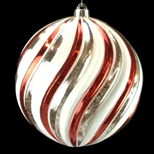4" Swirl Stripe Mercury Ball Ornament Red/Silver/White
