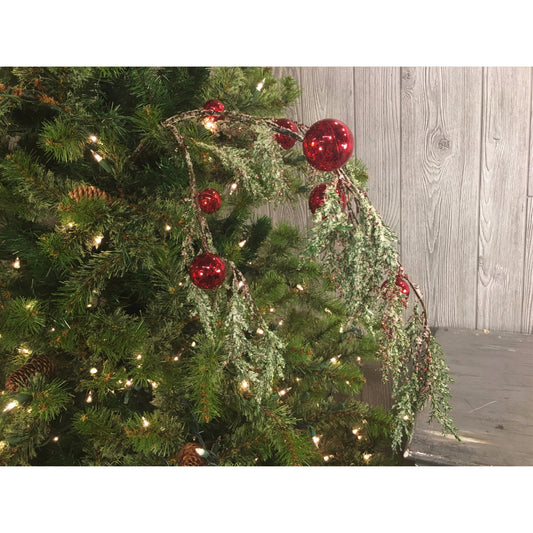 42" Prickly Pine Spray with Mercury Balls in Red | XJ