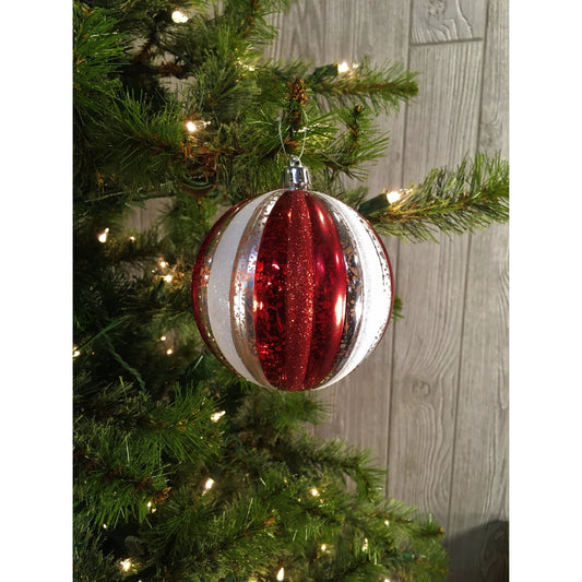 4" Mercury Stripe Ball Ornament in Red/Silver/White | XJB