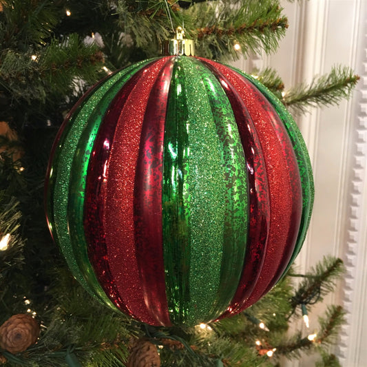 8" Mercury Stripe Ball Ornament in Red/Green | XJB