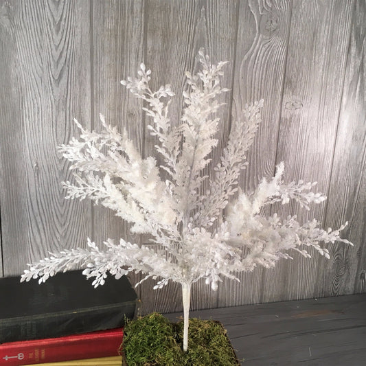 18" Snowed Christmas Herb Bush in White | QS