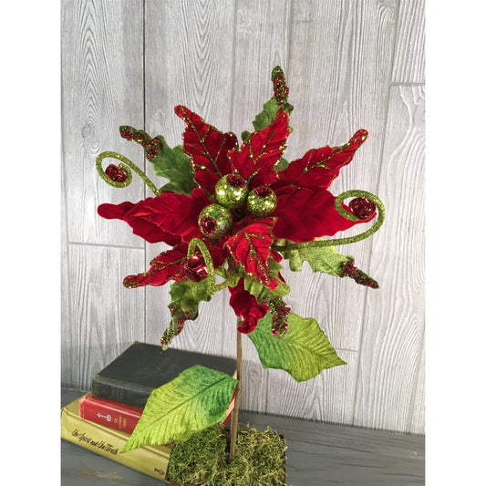 28" Whimsy Poinsettia Stem in Red/Green | TA