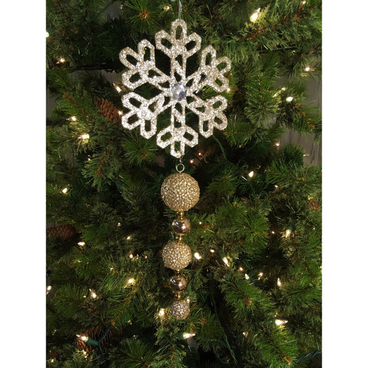 14" Snowflake Bead Ball Drop Ornament in Champagne/Brown | TA
