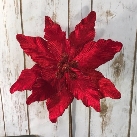 24" Royal Velvet Poinsettia Stem in Red | QG