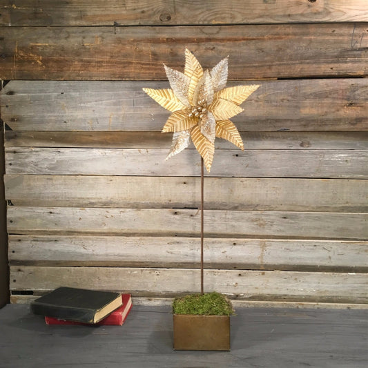 27" Velvet / Sheer Poinsettia Stem in Champagne/Brown | QG