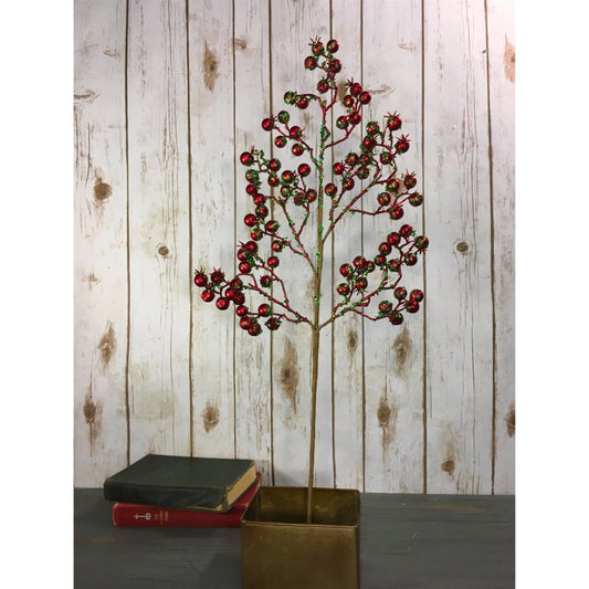 27" Metallic Sequin Beaded Berry Spray in Red/Green | QG