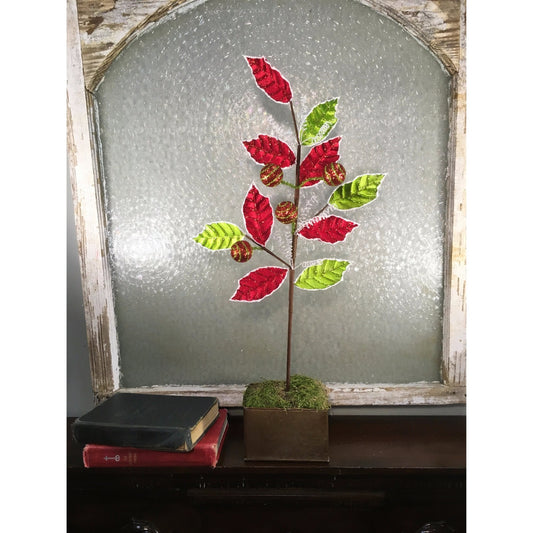 28" Peppermint Twist Holly Spray in Apple/Red/Apple | QG