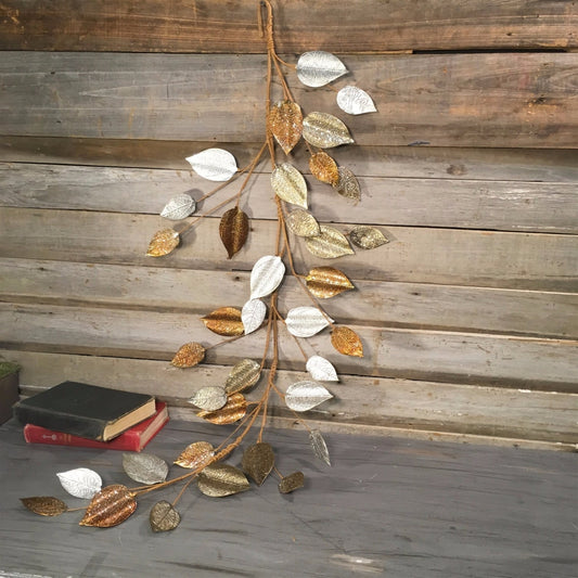 48" Glitter Metallic Metal Leaf Garland in Silver/Gold/Brown | TA