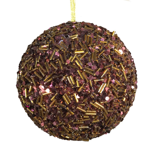 4" Mixed Beaded Sequin Ball Ornament in Chocolate | QD