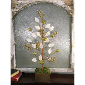34" Holly Leaves / Sparkle Berries / Mercury Ball Spray in White/Gold | XJ
