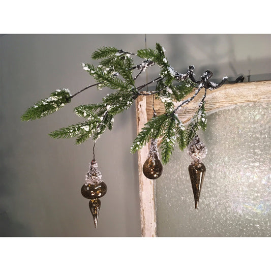 33" Iced Pine with Hanging Mercury Finial Ornament in Bronze, Moonlight Blue, or Red | XJ