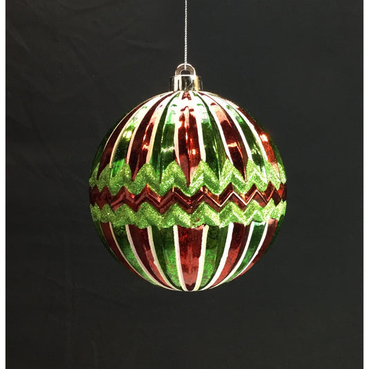 6" Glitter Zig Zag Stripe Ball Ornament in Red/Apple/White | XJB