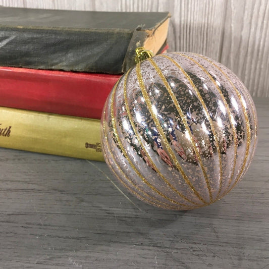 4" Vertical Stripe Glitter Mercury Ball Ornament in Rose/Quarts | XJB