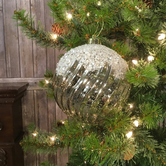 5.5" Iced Beaded Mercury Swirl Ball Ornament in Platinum | XJB