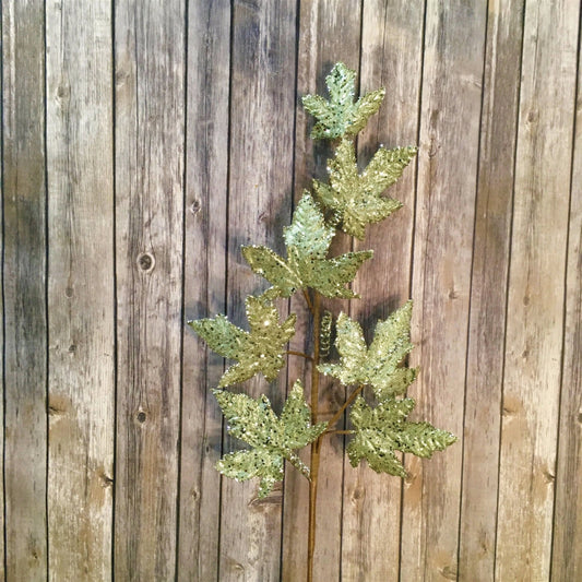 36" Beaded Glitz Maple Leaf Spray in Champagne | QD