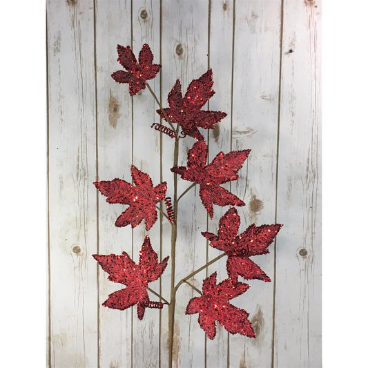 36" Beaded Glitz Maple Leaf Spray in Red | QD