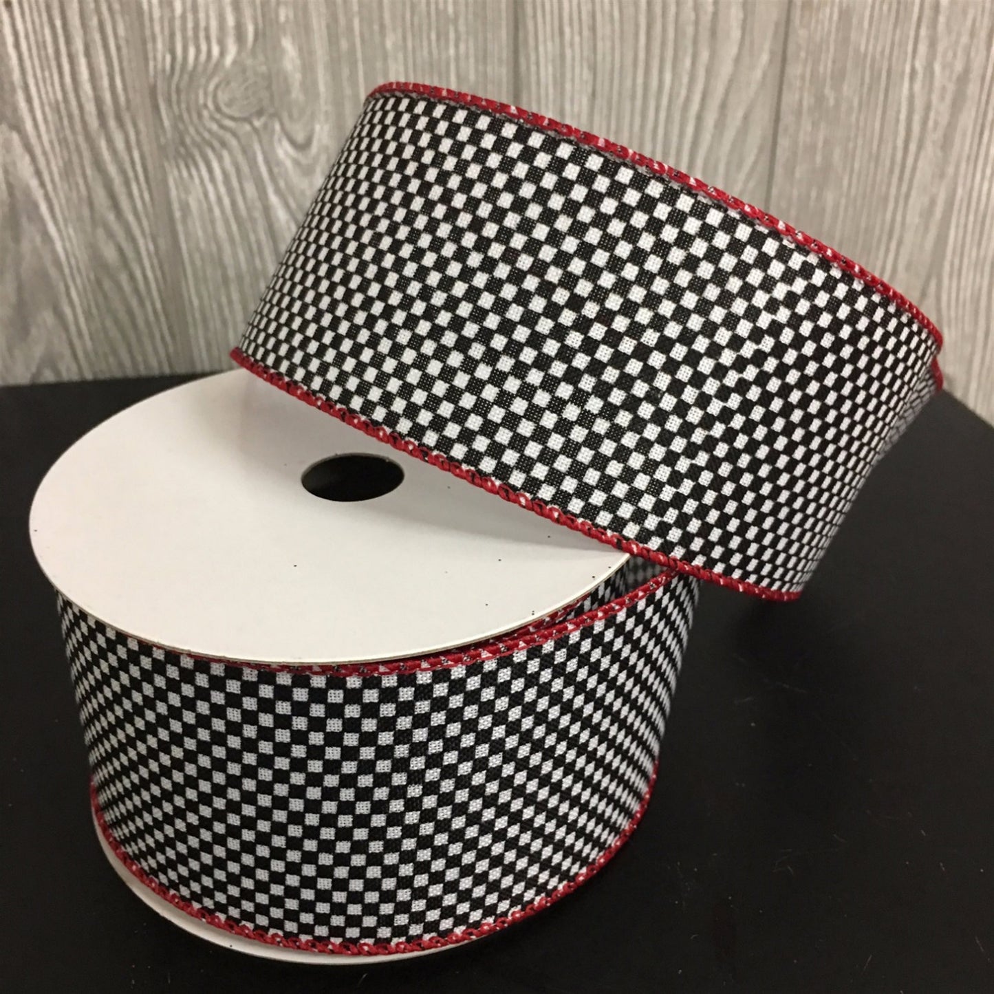2.5" X 10YD Small Checked Ribbon in White/Red/Black | YT