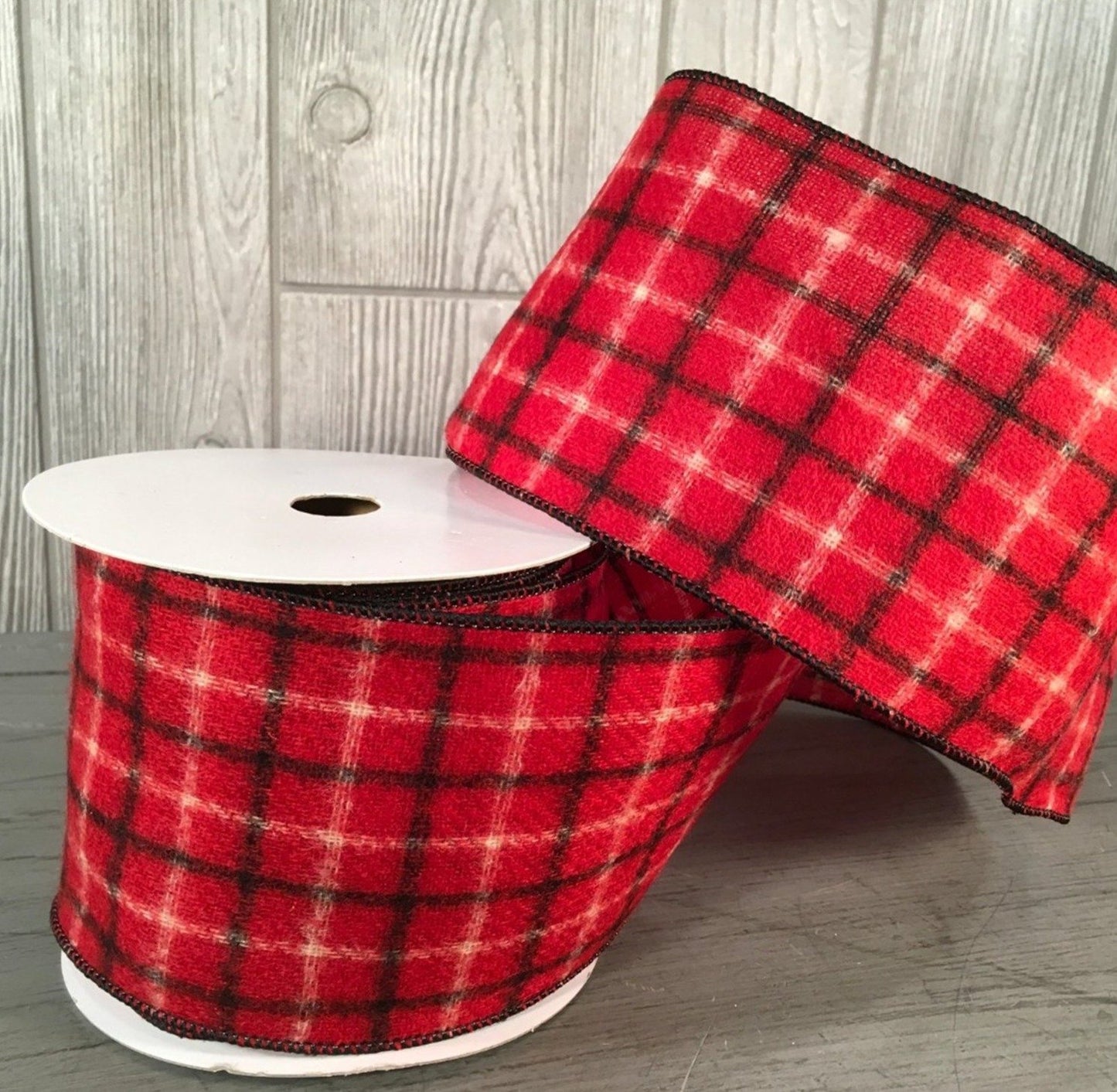 4" X 10YD Plaid Ribbon in Red/Black/White | YT