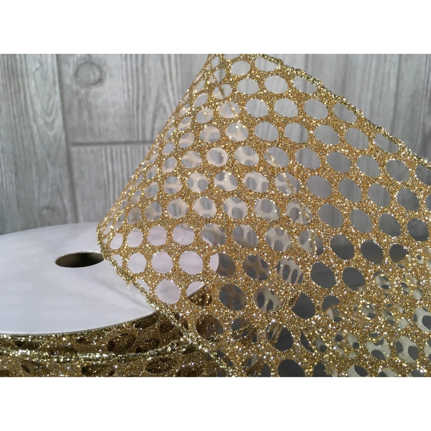 4" X 10YD Glitter Dot Mesh Ribbon in Champagne, Red, or Silver | YT