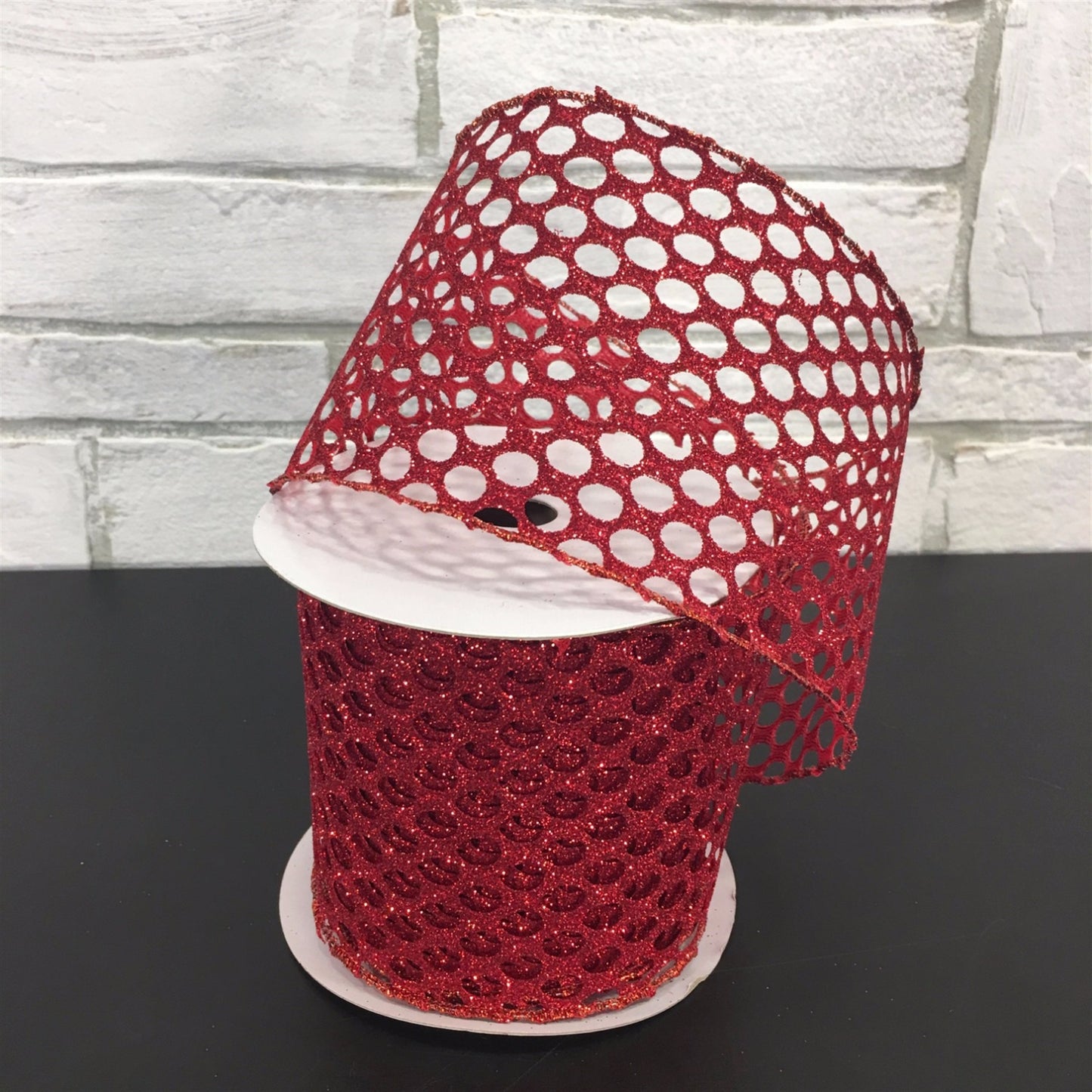4" X 10YD Glitter Dot Mesh Ribbon in Champagne, Red, or Silver | YT