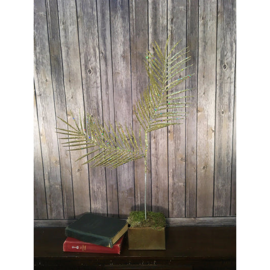 31" Glitter Palm Leaf Spray in Champagne | QS