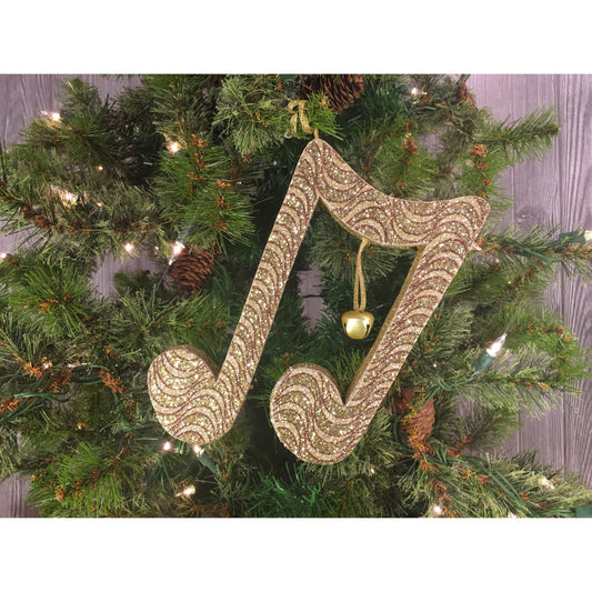 7.5" Glitter Pattern Music Note Ornament in Gold | BF