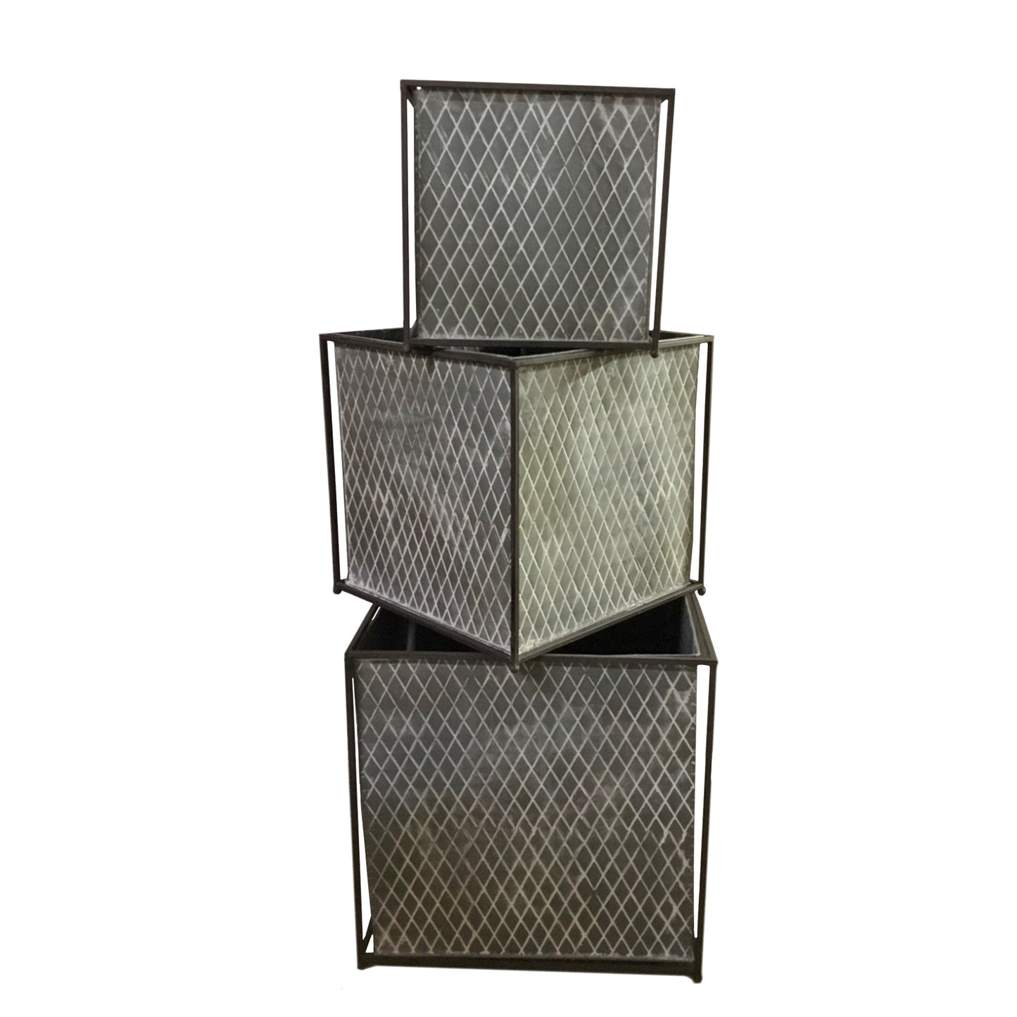 Square Quilted Galvanized Metal Planter, 3 sizes