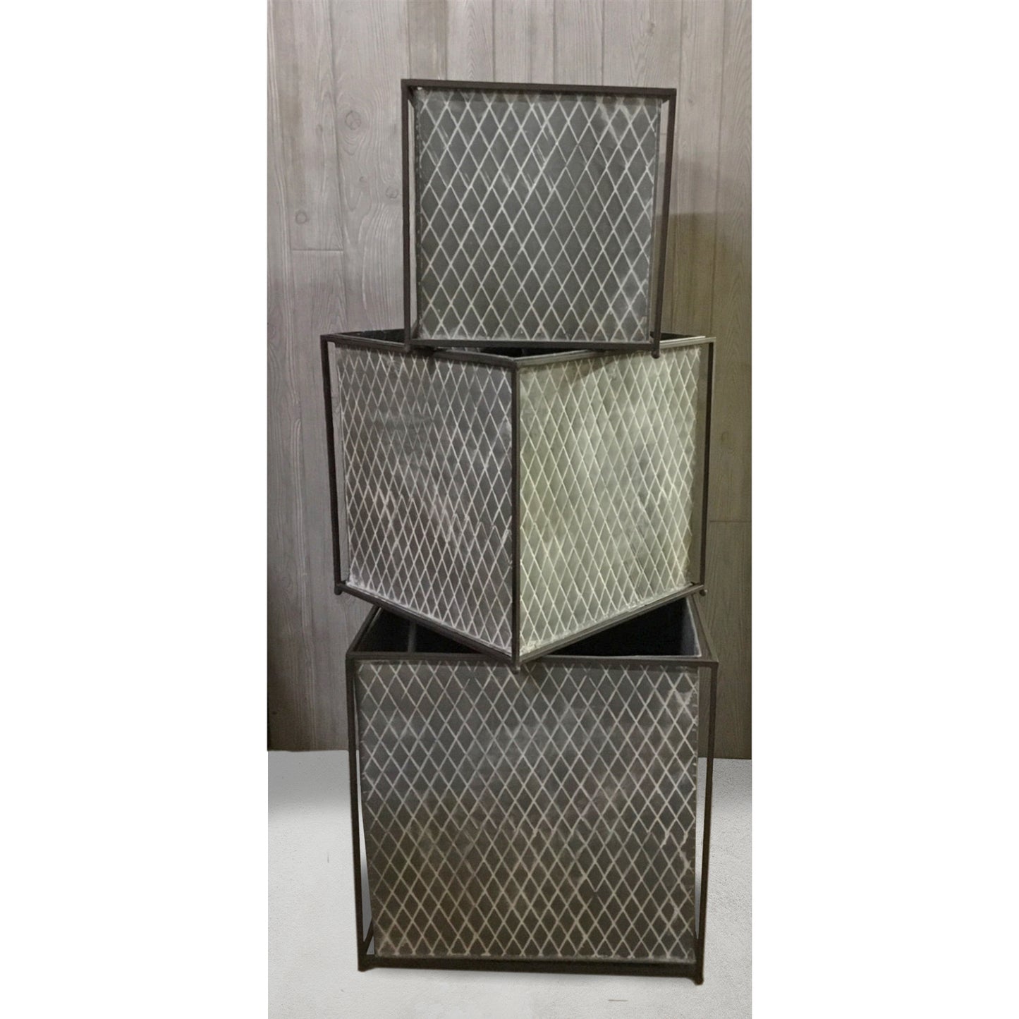 Square Quilted Galvanized Metal Planter, 3 sizes