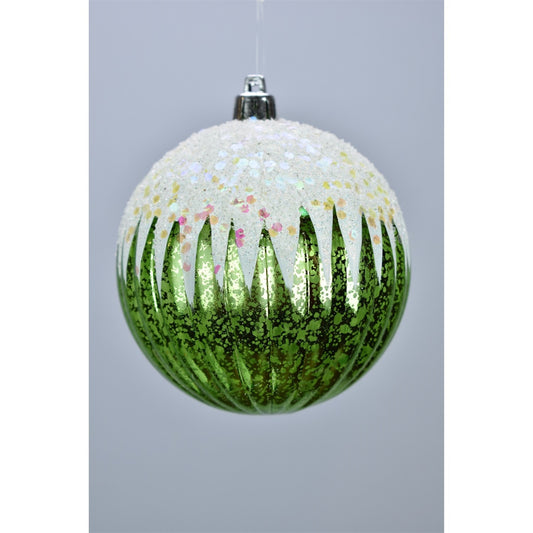 4" Icicle Snow Pattern Ball Ornament in Apple Green | XJB