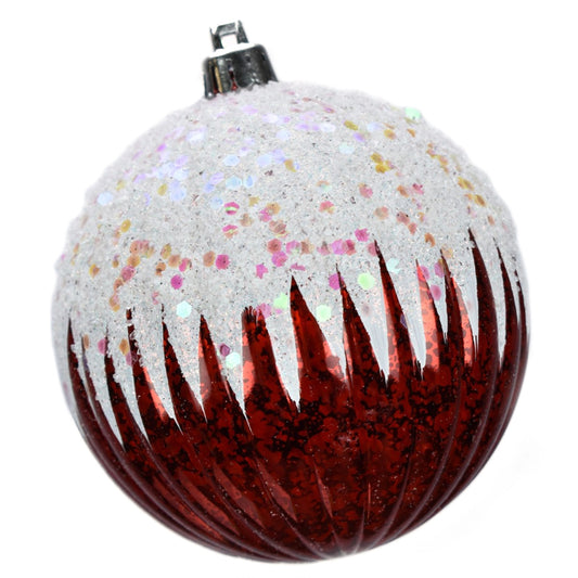 4" Icicle Snow Pattern Ball Ornament in Red | XJB