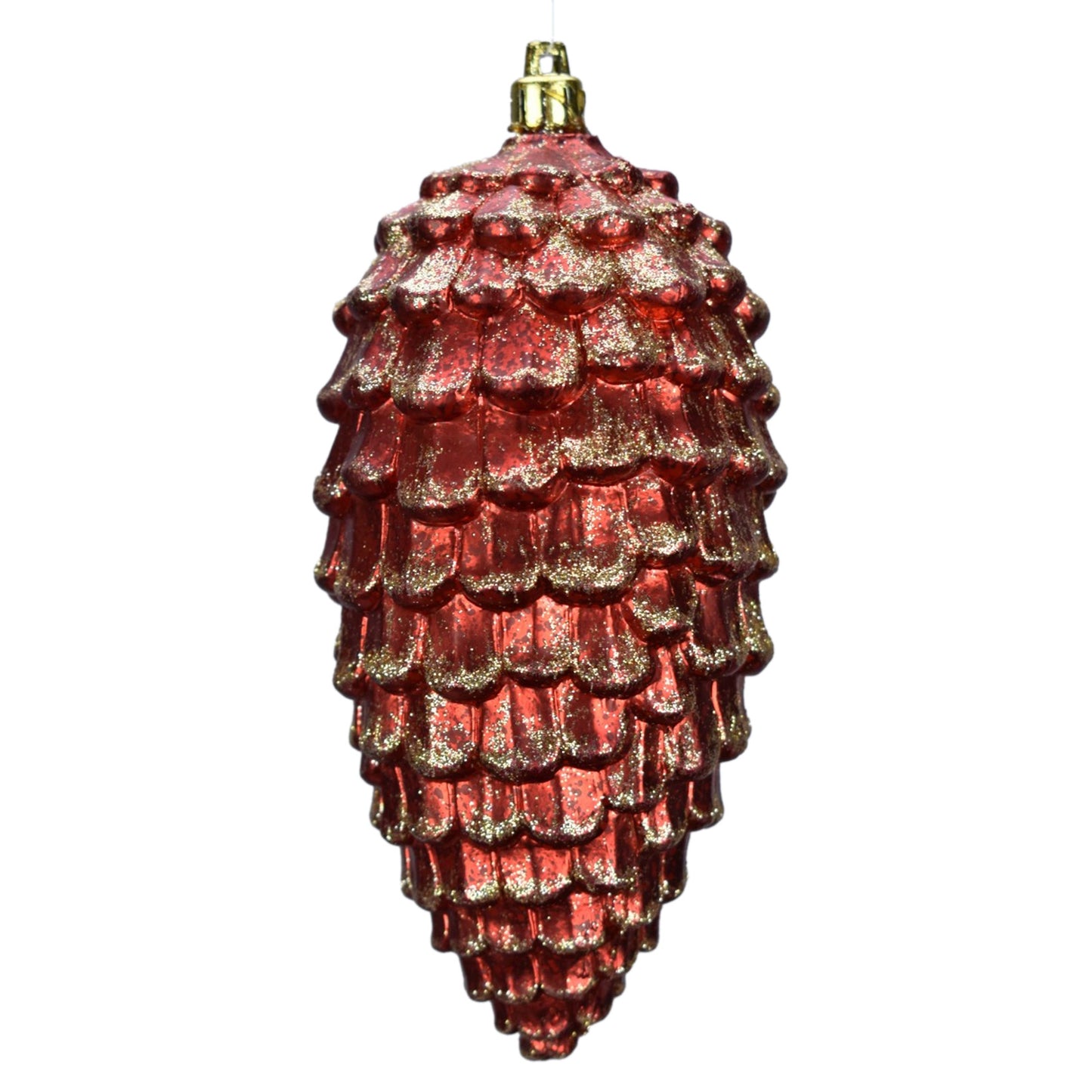 6.5" Vintage Glitter Pinecone Ornament in Red | XJB