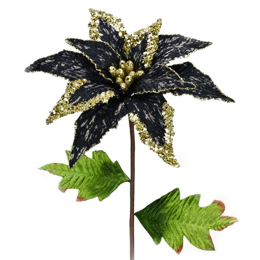 24" Sequin Edge Poinsettia in Black/Gold | QG