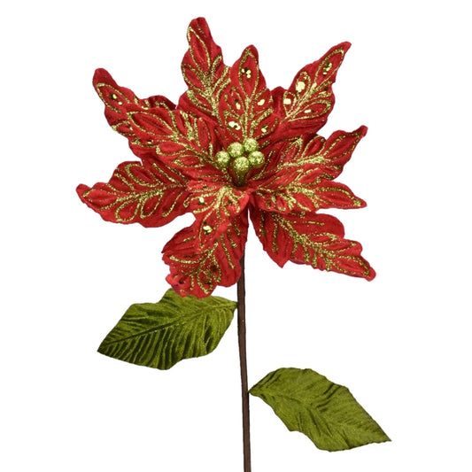 24" x 11.5"D Elegant Veined Poinsettia in Red/Green | QG