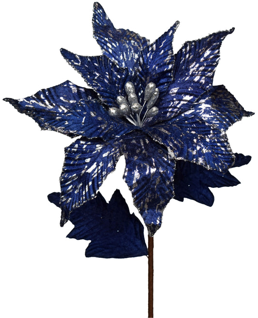 28" Modern Metallic Print Poinsettia in Midnight Blue | QG