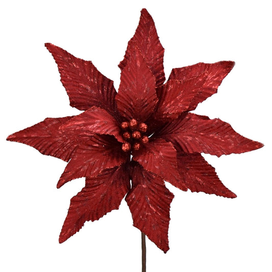 27" x 13.25"D Metallic Print Glitter Edge Poinsettia in Red | QG