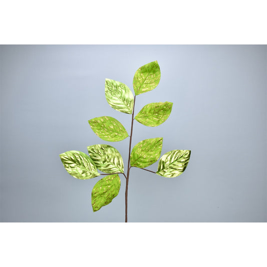 26" Metallic Print Magnolia Leaf Spray in Apple Green | QG