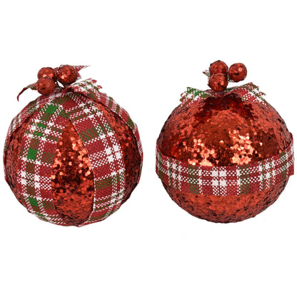 5" Peppermint Plaid Sequin Ball Ornament 2 Asst, sold separately | QD