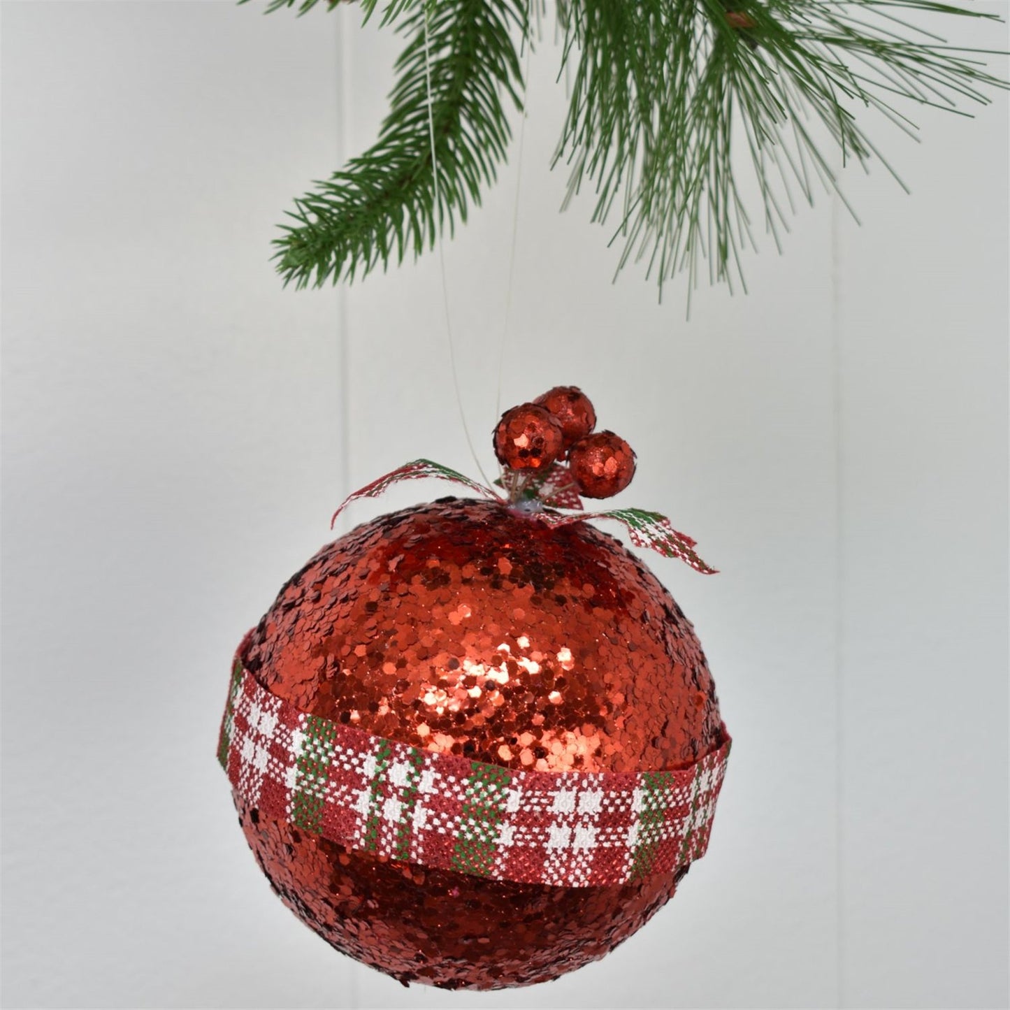 5" Peppermint Plaid Sequin Ball Ornament 2 Asst, sold separately | QD