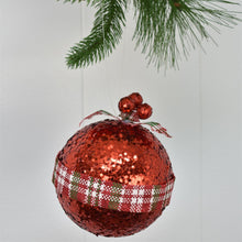 Load image into Gallery viewer, 5&quot; Peppermint Plaid Sequin Ball Ornament 2 Asst, sold separately | QD