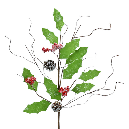 33" Snowed Felt Holly Twig Spray | QD
