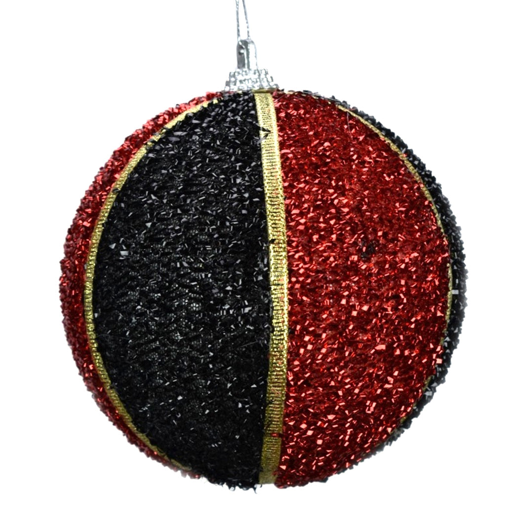 4" Metallic Fabric Stripe Ornament in Red/Black/Gold | QD