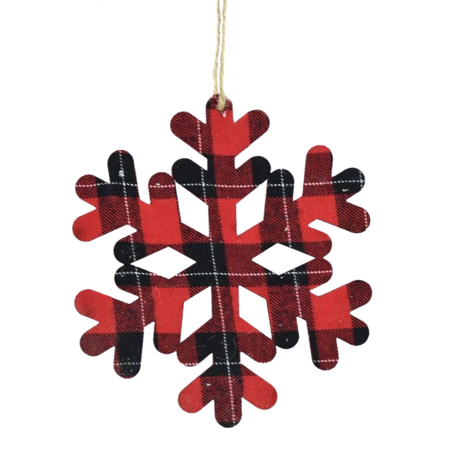 Plaid Snowflake Silhouette Ornament in Red Black