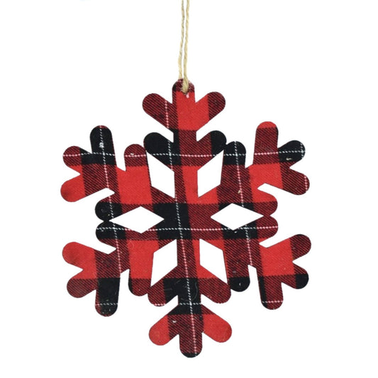 Plaid Snowflake Silhouette Ornament in Red Black