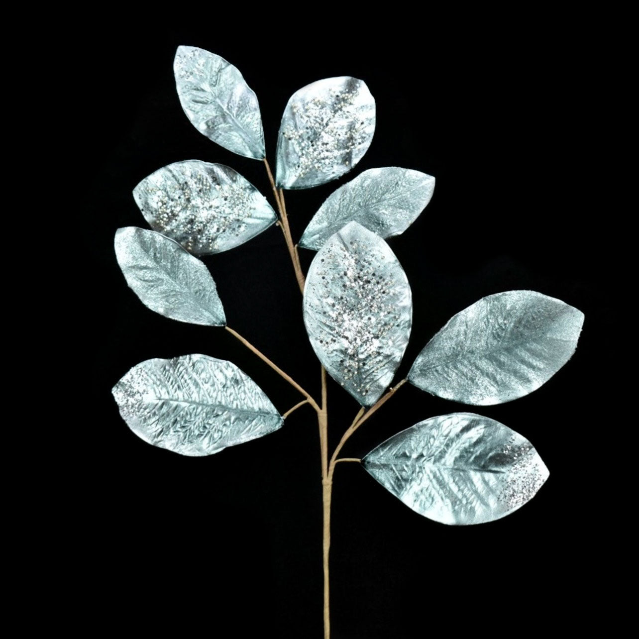 28" Metallic Beaded Magnolia Leaf Spray in Blue | TA